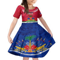 Haiti Independence Day Family Matching Short Sleeve Bodycon Dress and Hawaiian Shirt Libete Egalite Fratenite Ayiti 1804 With Polynesian Pattern - Wonder Print Shop