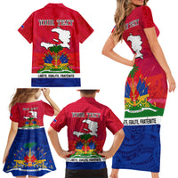 Haiti Independence Day Family Matching Short Sleeve Bodycon Dress and Hawaiian Shirt Libete Egalite Fratenite Ayiti 1804 With Polynesian Pattern - Wonder Print Shop