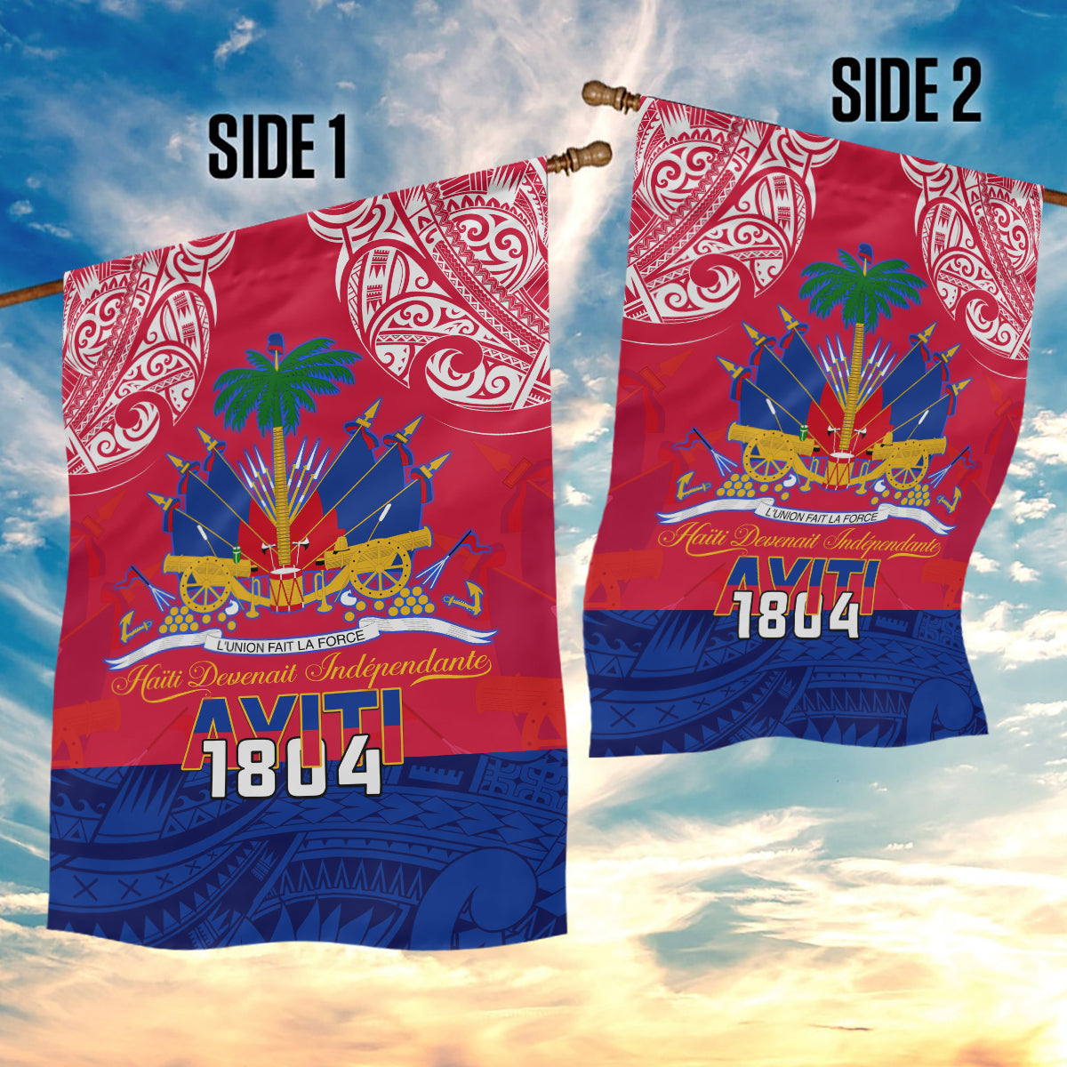 Haiti Independence Day Garden Flag Libete Egalite Fratenite Ayiti 1804 With Polynesian Pattern - Wonder Print Shop