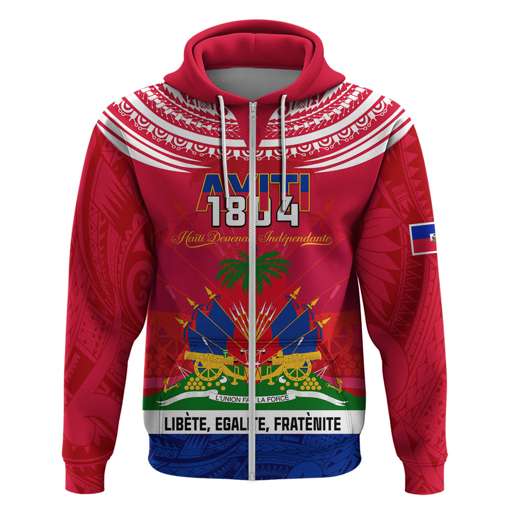 Haiti Independence Day Hoodie Libete Egalite Fratenite Ayiti 1804 With Polynesian Pattern - Wonder Print Shop