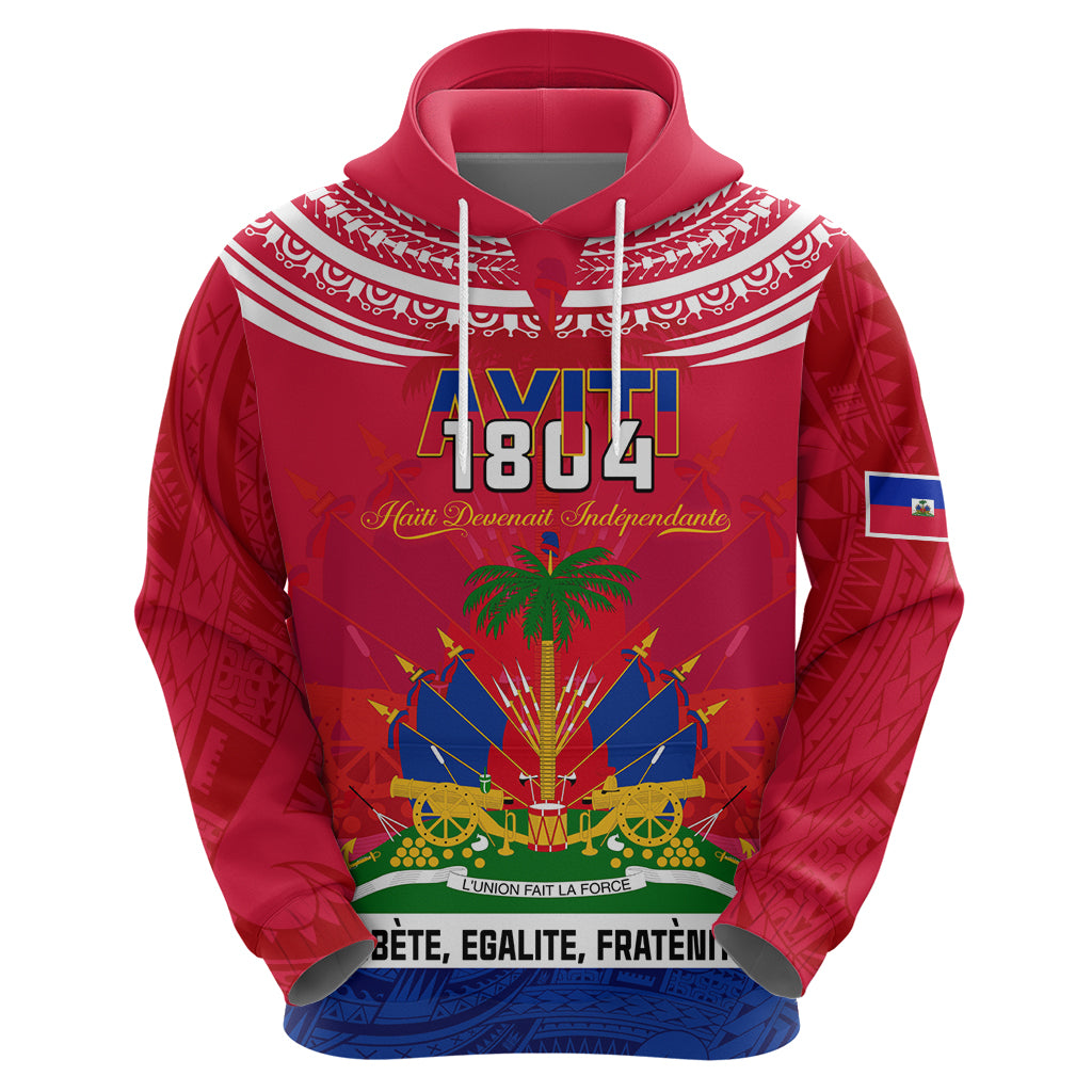 Haiti Independence Day Hoodie Libete Egalite Fratenite Ayiti 1804 With Polynesian Pattern - Wonder Print Shop