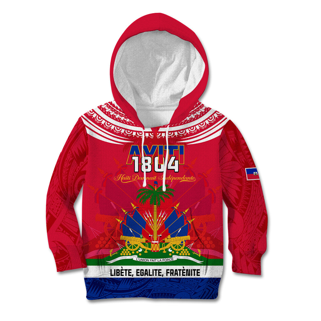 Haiti Independence Day Kid Hoodie Libete Egalite Fratenite Ayiti 1804 With Polynesian Pattern - Wonder Print Shop