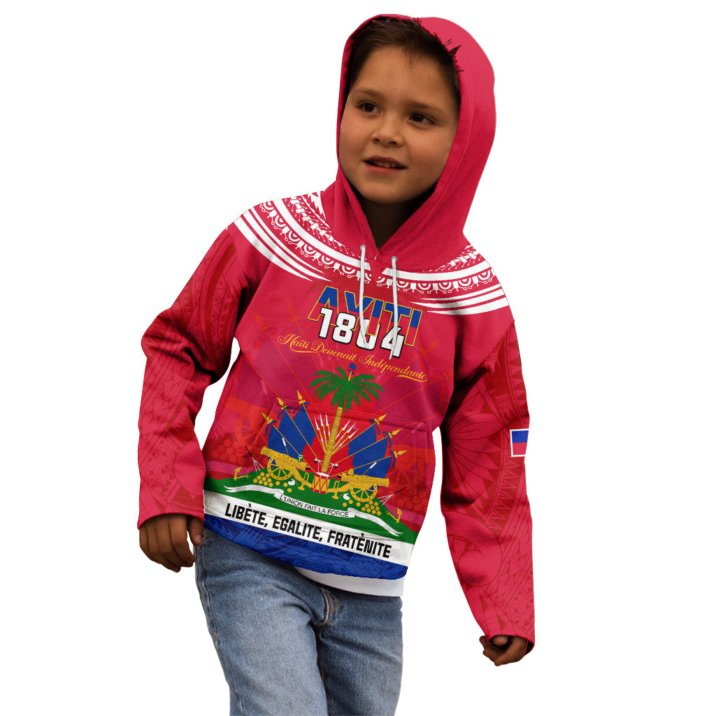 Haiti Independence Day Kid Hoodie Libete Egalite Fratenite Ayiti 1804 With Polynesian Pattern - Wonder Print Shop
