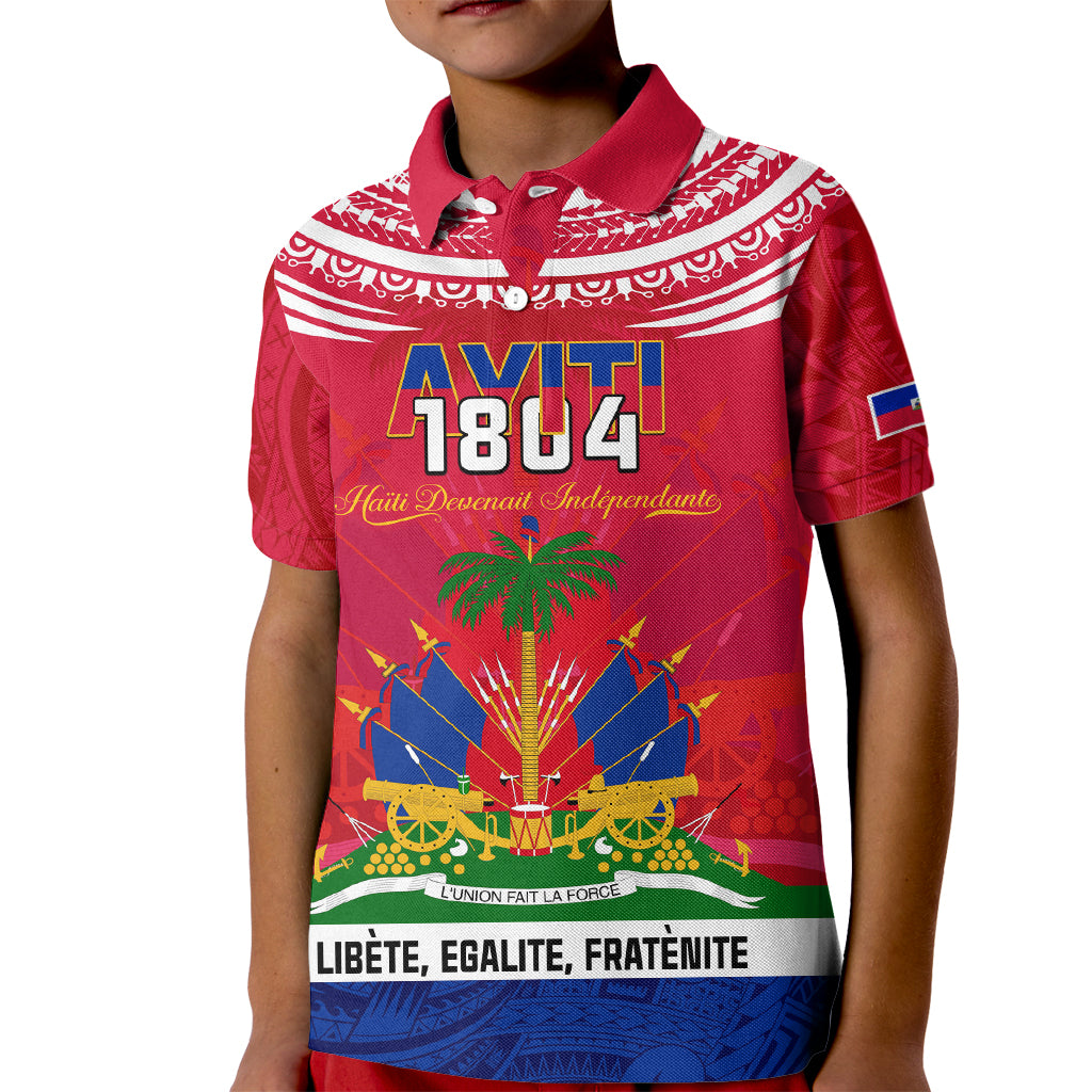 Haiti Independence Day Kid Polo Shirt Libete Egalite Fratenite Ayiti 1804 With Polynesian Pattern - Wonder Print Shop