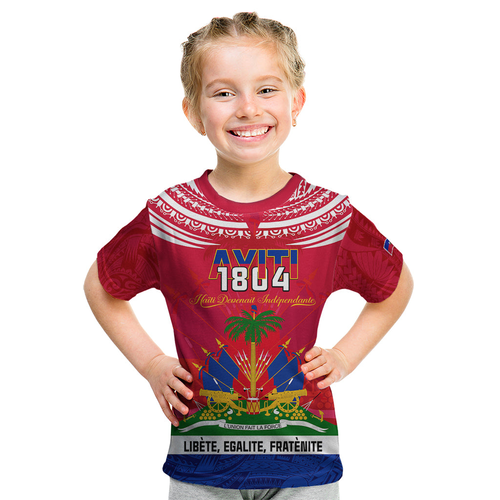 Haiti Independence Day Kid T Shirt Libete Egalite Fratenite Ayiti 1804 With Polynesian Pattern - Wonder Print Shop