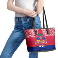 Haiti Independence Day Leather Tote Bag Libete Egalite Fratenite Ayiti 1804 With Polynesian Pattern - Wonder Print Shop