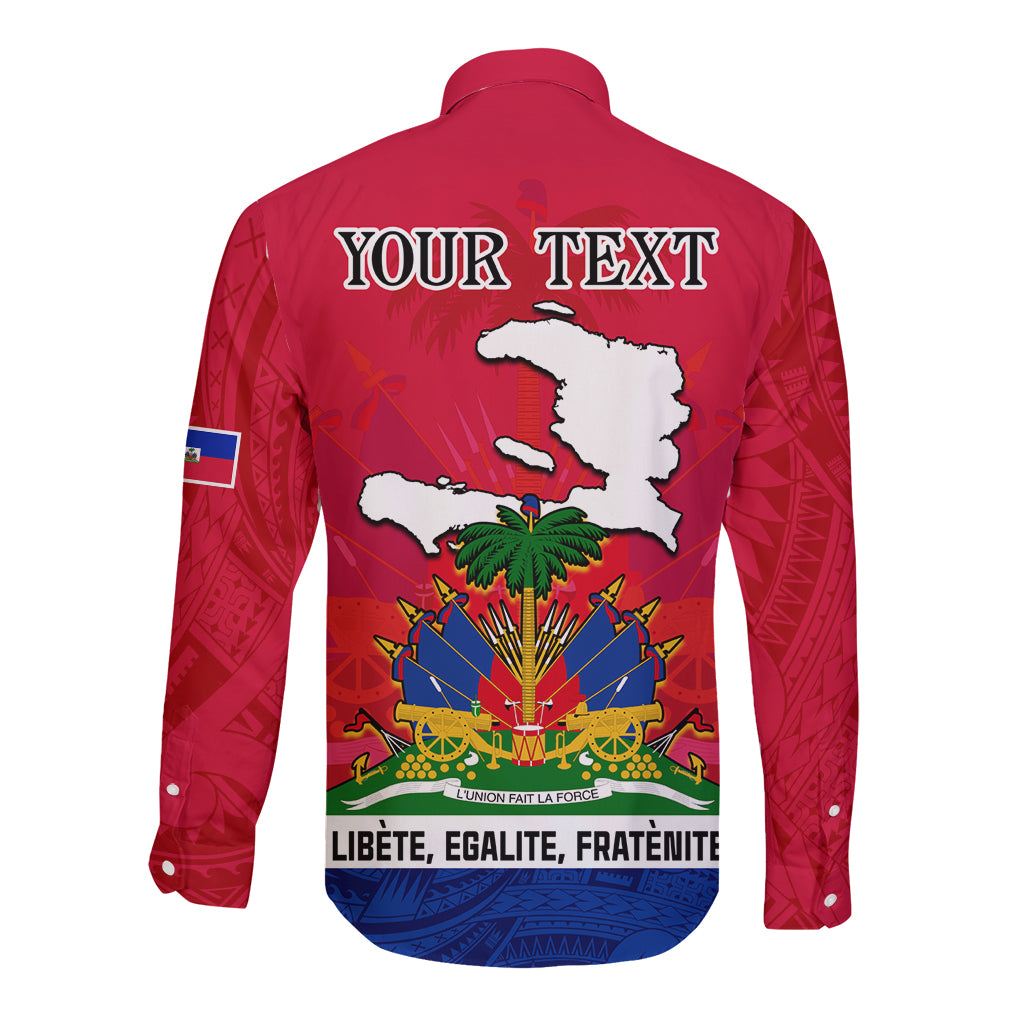 Haiti Independence Day Long Sleeve Button Shirt Libete Egalite Fratenite Ayiti 1804 With Polynesian Pattern - Wonder Print Shop