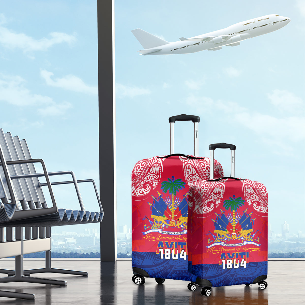Haiti Independence Day Luggage Cover Libete Egalite Fratenite Ayiti 1804 With Polynesian Pattern - Wonder Print Shop