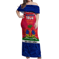 Haiti Independence Day Off Shoulder Maxi Dress Libete Egalite Fratenite Ayiti 1804 With Polynesian Pattern - Wonder Print Shop