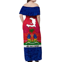 Haiti Independence Day Off Shoulder Maxi Dress Libete Egalite Fratenite Ayiti 1804 With Polynesian Pattern - Wonder Print Shop