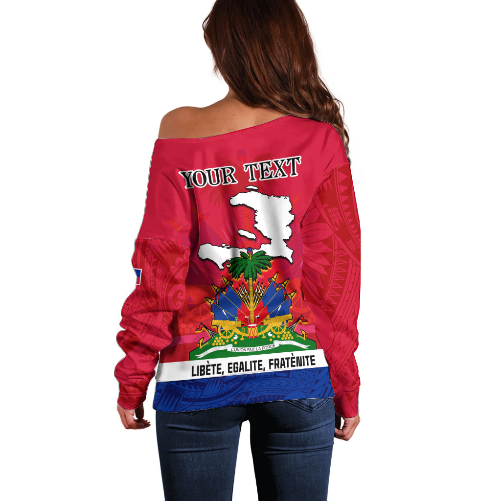 Haiti Independence Day Off Shoulder Sweater Libete Egalite Fratenite Ayiti 1804 With Polynesian Pattern - Wonder Print Shop