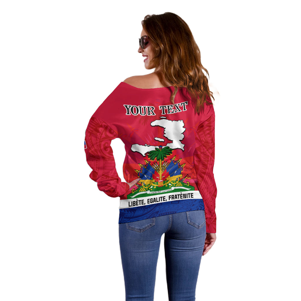Haiti Independence Day Off Shoulder Sweater Libete Egalite Fratenite Ayiti 1804 With Polynesian Pattern - Wonder Print Shop