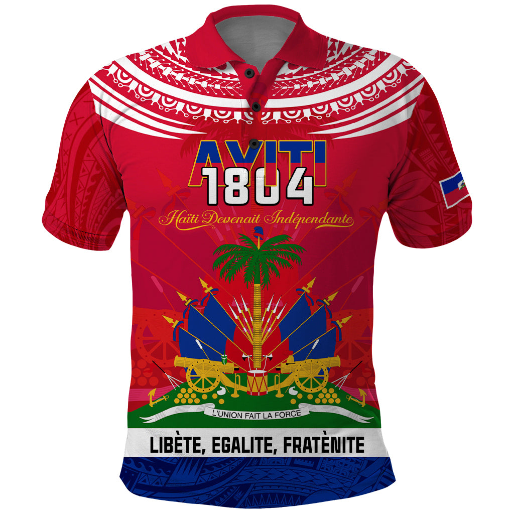 Haiti Independence Day Polo Shirt Libete Egalite Fratenite Ayiti 1804 With Polynesian Pattern - Wonder Print Shop