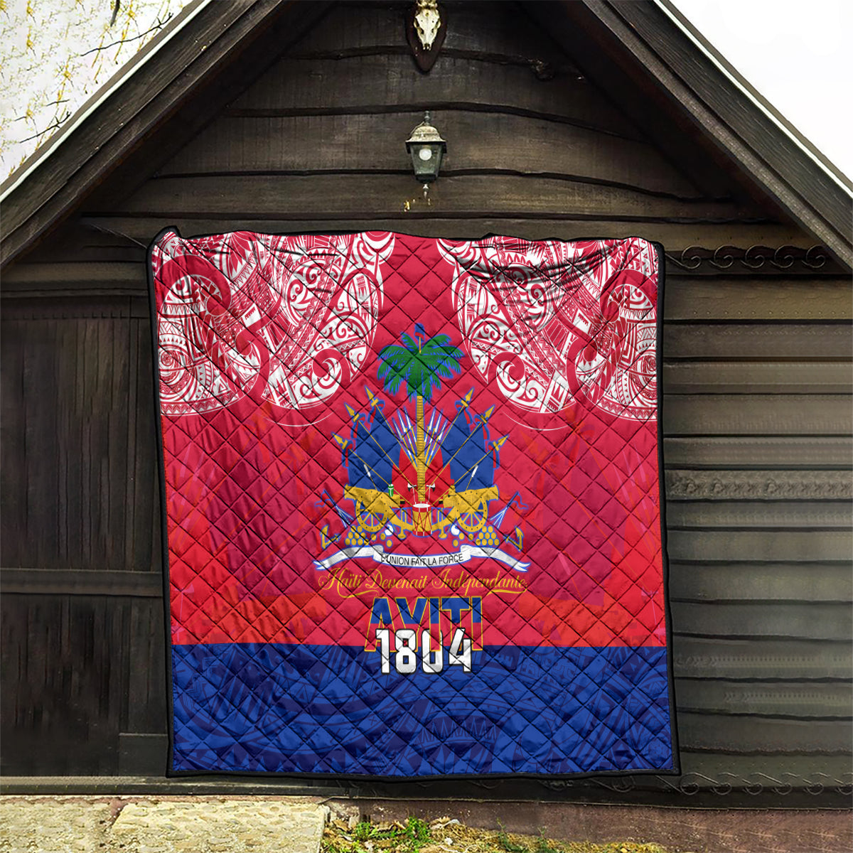 Haiti Independence Day Quilt Libete Egalite Fratenite Ayiti 1804 With Polynesian Pattern - Wonder Print Shop