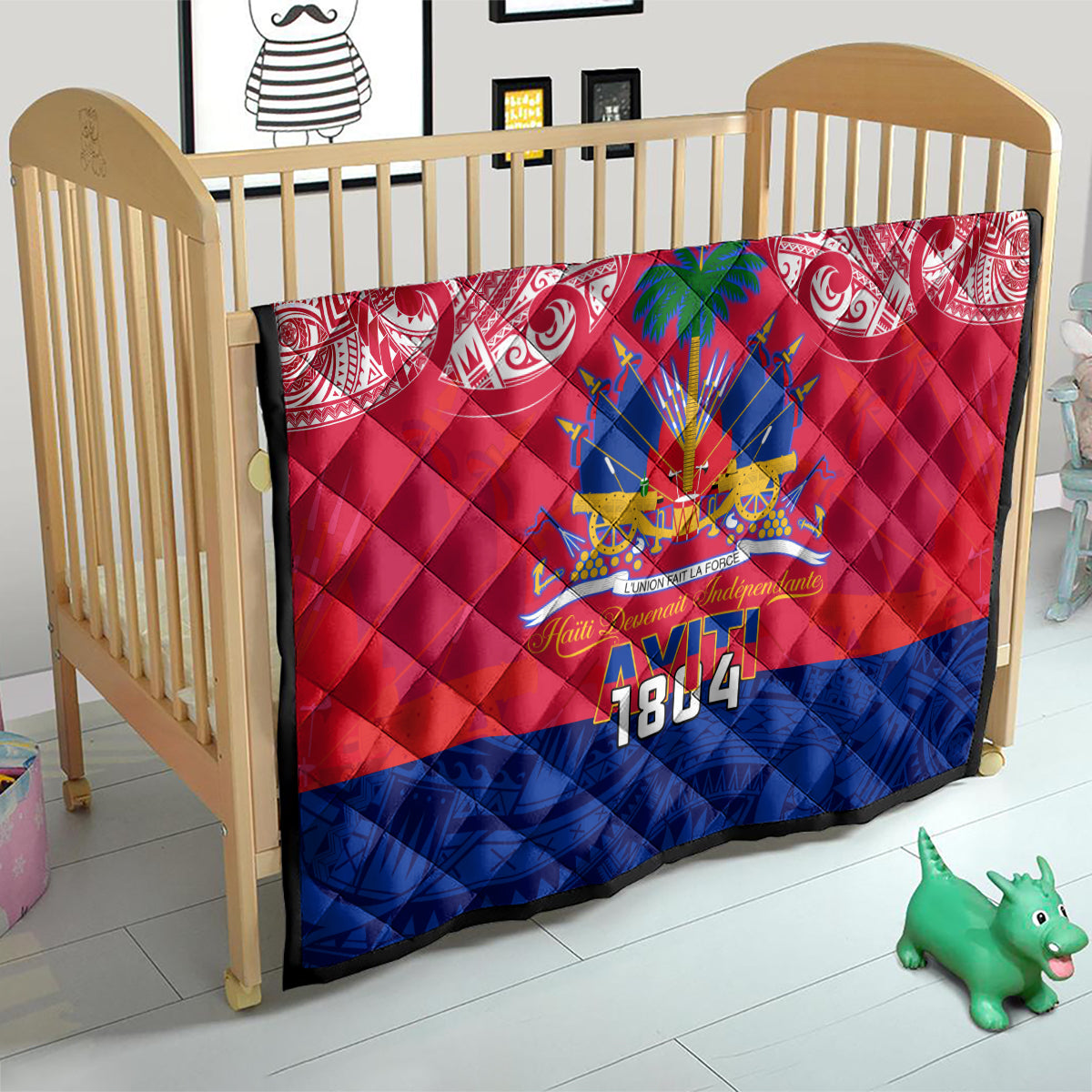 Haiti Independence Day Quilt Libete Egalite Fratenite Ayiti 1804 With Polynesian Pattern - Wonder Print Shop