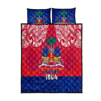 Haiti Independence Day Quilt Bed Set Libete Egalite Fratenite Ayiti 1804 With Polynesian Pattern - Wonder Print Shop