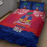 Haiti Independence Day Quilt Bed Set Libete Egalite Fratenite Ayiti 1804 With Polynesian Pattern - Wonder Print Shop