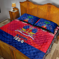 Haiti Independence Day Quilt Bed Set Libete Egalite Fratenite Ayiti 1804 With Polynesian Pattern - Wonder Print Shop