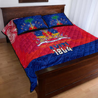 Haiti Independence Day Quilt Bed Set Libete Egalite Fratenite Ayiti 1804 With Polynesian Pattern - Wonder Print Shop