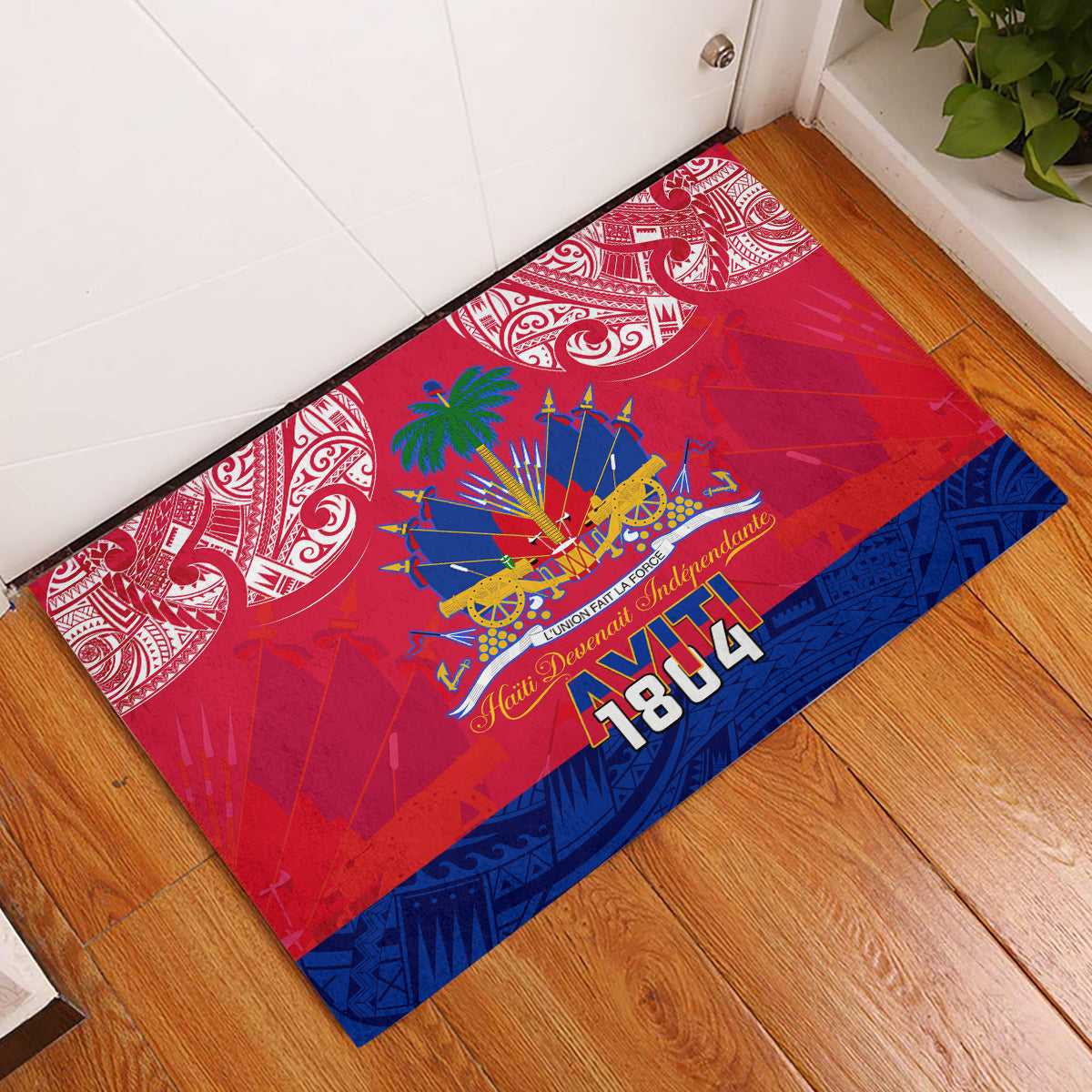 Haiti Independence Day Rubber Doormat Libete Egalite Fratenite Ayiti 1804 With Polynesian Pattern - Wonder Print Shop