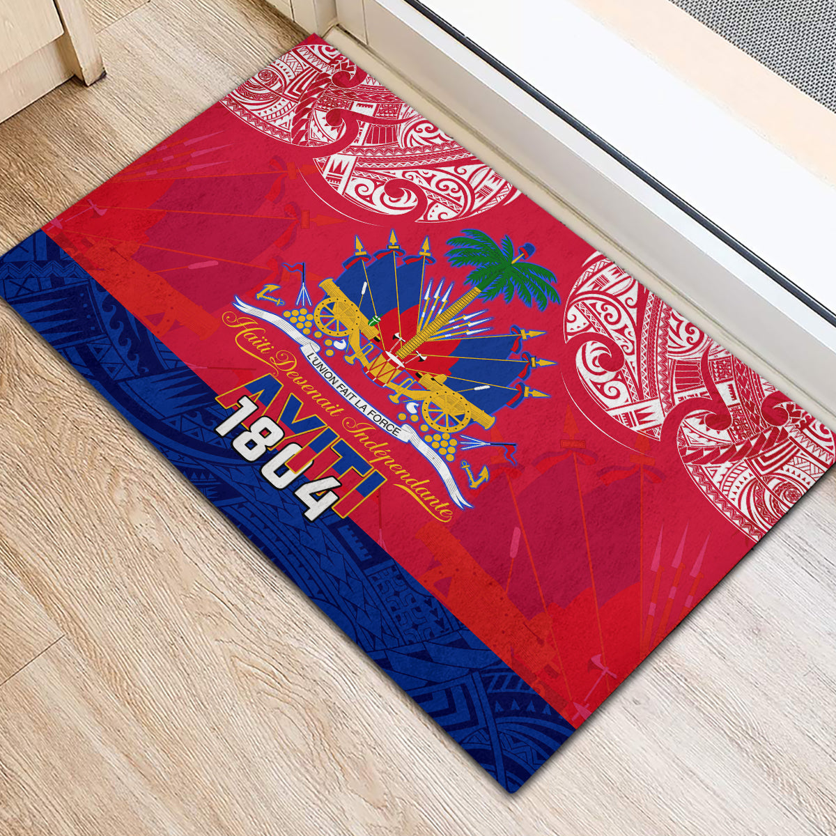 Haiti Independence Day Rubber Doormat Libete Egalite Fratenite Ayiti 1804 With Polynesian Pattern - Wonder Print Shop