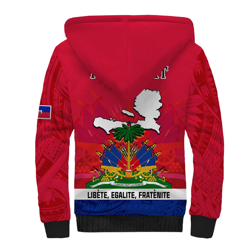 Haiti Independence Day Sherpa Hoodie Libete Egalite Fratenite Ayiti 1804 With Polynesian Pattern - Wonder Print Shop