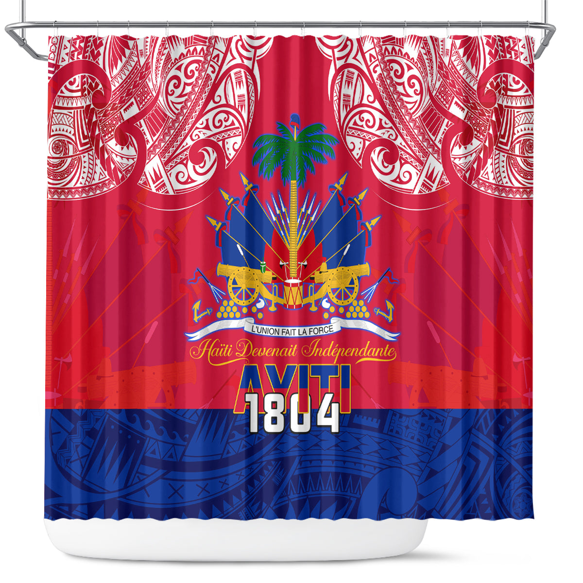 haiti-independence-day-shower-curtain-libete-egalite-fratenite-ayiti-1804-with-polynesian-pattern