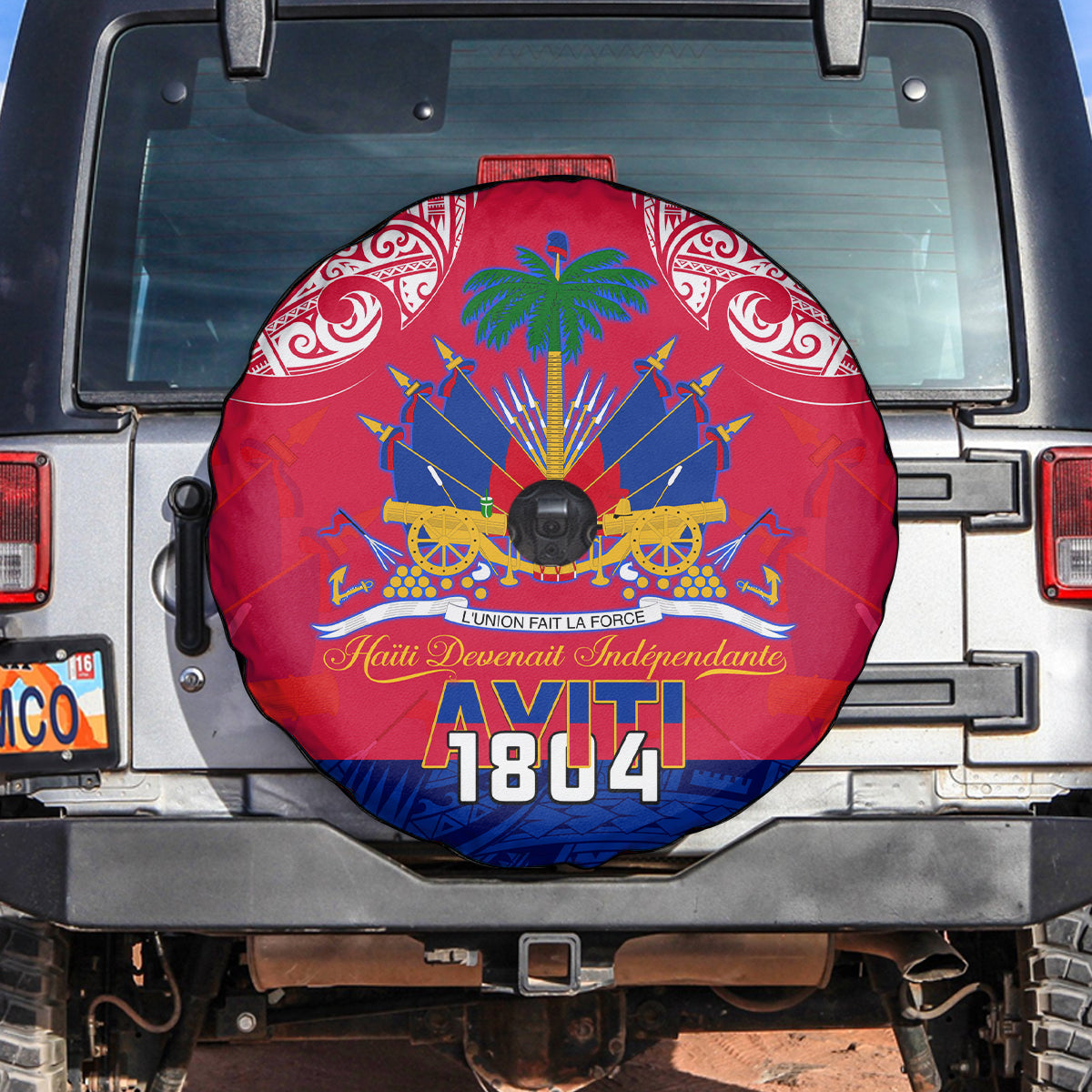 Haiti Independence Day Spare Tire Cover Libete Egalite Fratenite Ayiti 1804 With Polynesian Pattern - Wonder Print Shop
