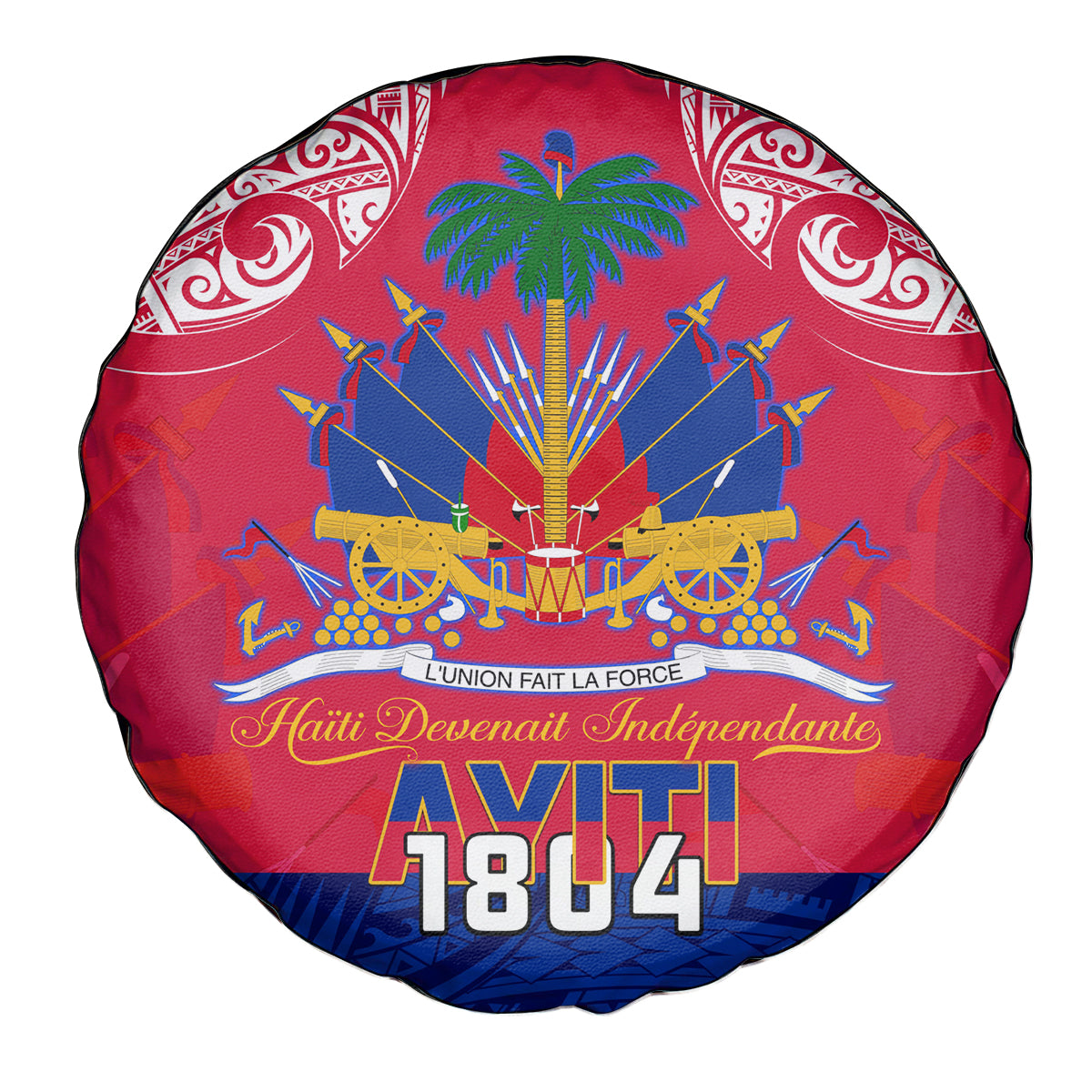 Haiti Independence Day Spare Tire Cover Libete Egalite Fratenite Ayiti 1804 With Polynesian Pattern - Wonder Print Shop