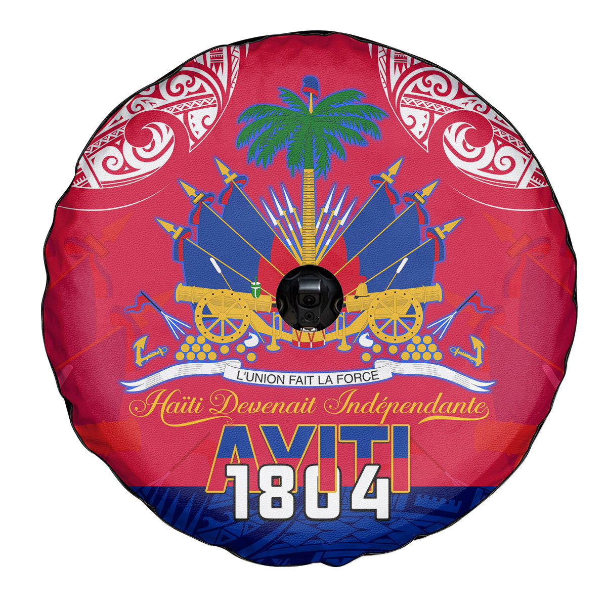 Haiti Independence Day Spare Tire Cover Libete Egalite Fratenite Ayiti 1804 With Polynesian Pattern - Wonder Print Shop