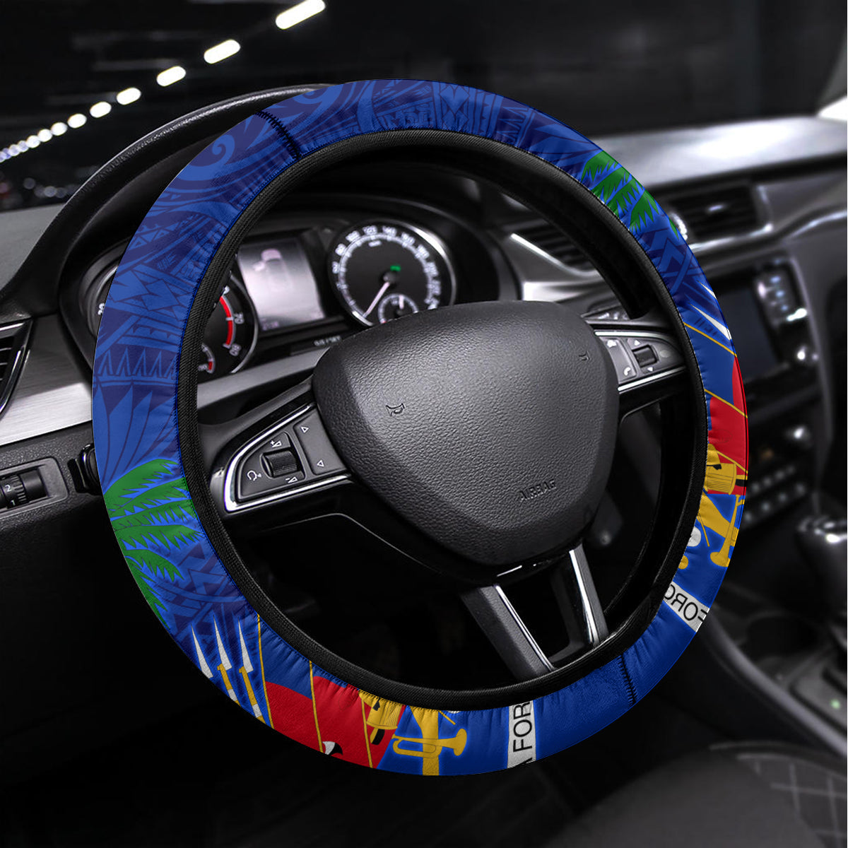 Haiti Independence Day Steering Wheel Cover Libete Egalite Fratenite Ayiti 1804 With Polynesian Pattern - Wonder Print Shop