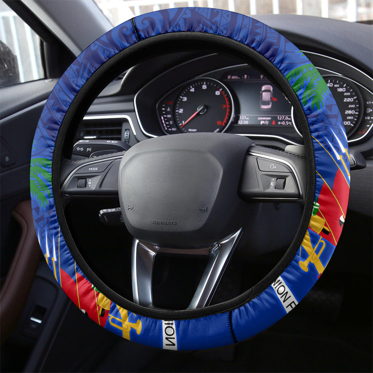 Haiti Independence Day Steering Wheel Cover Libete Egalite Fratenite Ayiti 1804 With Polynesian Pattern - Wonder Print Shop