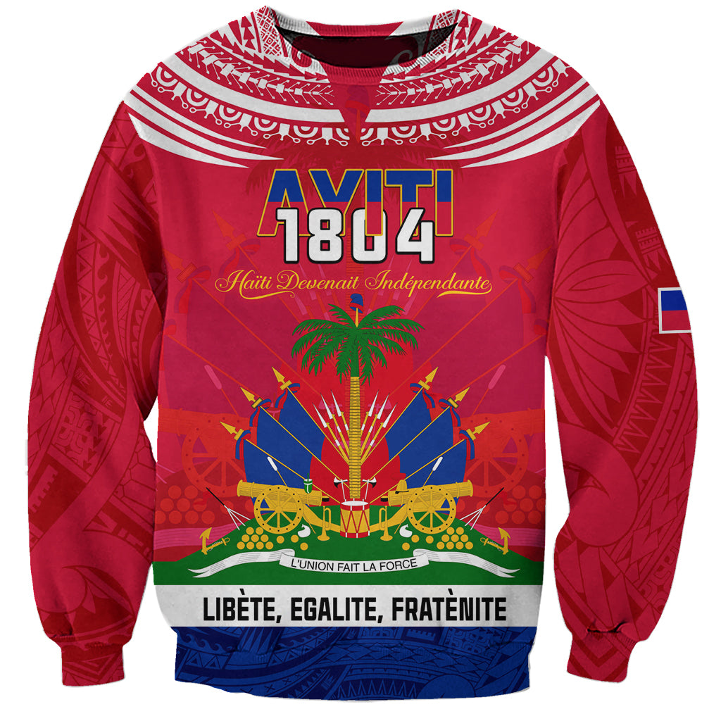 Haiti Independence Day Sweatshirt Libete Egalite Fratenite Ayiti 1804 With Polynesian Pattern - Wonder Print Shop