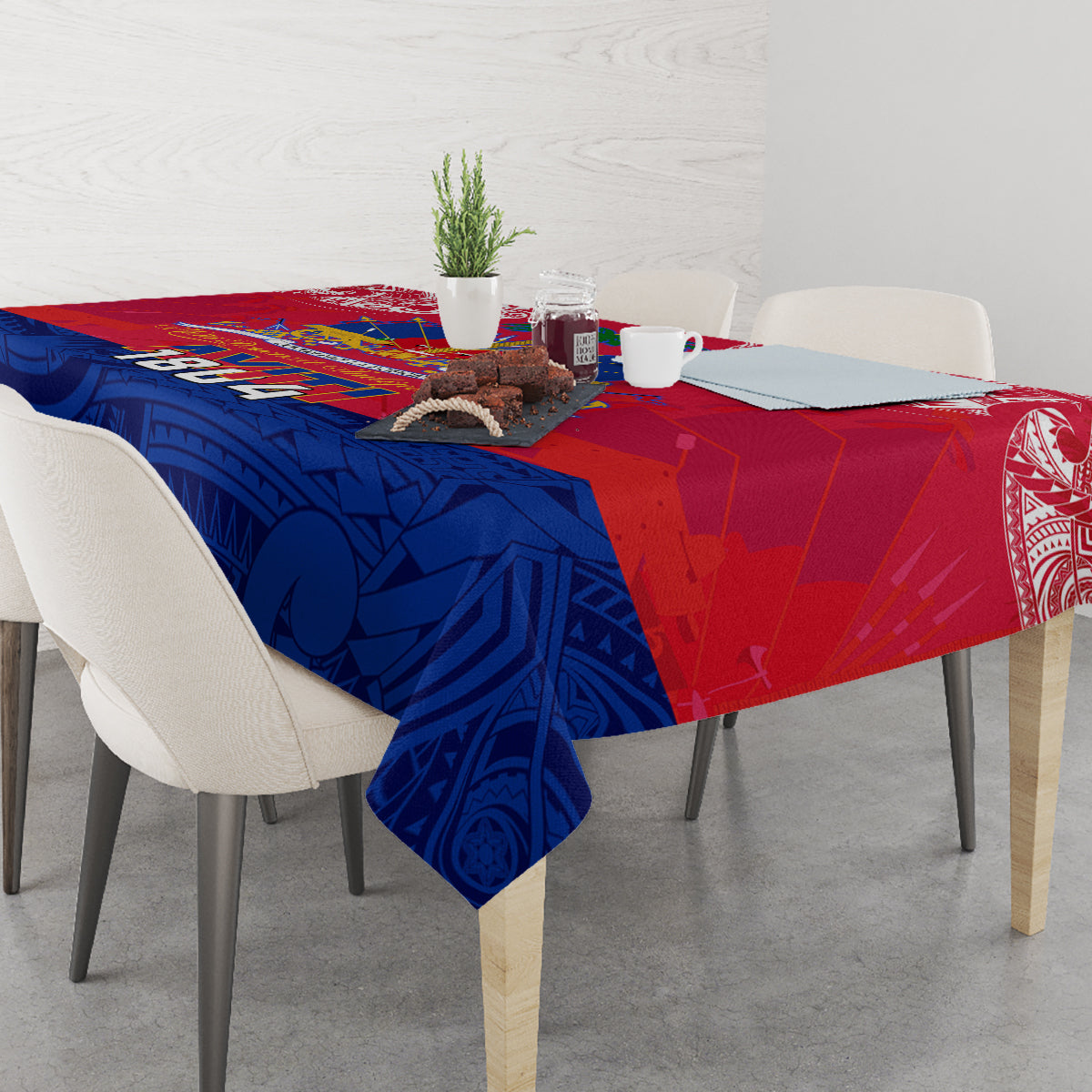 Haiti Independence Day Tablecloth Libete Egalite Fratenite Ayiti 1804 With Polynesian Pattern - Wonder Print Shop