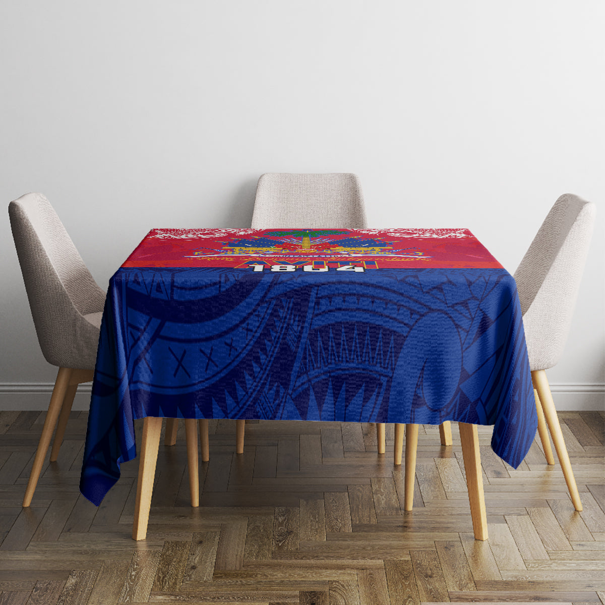 Haiti Independence Day Tablecloth Libete Egalite Fratenite Ayiti 1804 With Polynesian Pattern - Wonder Print Shop