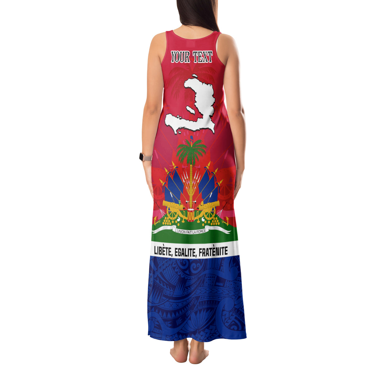 Haiti Independence Day Tank Maxi Dress Libete Egalite Fratenite Ayiti 1804 With Polynesian Pattern - Wonder Print Shop