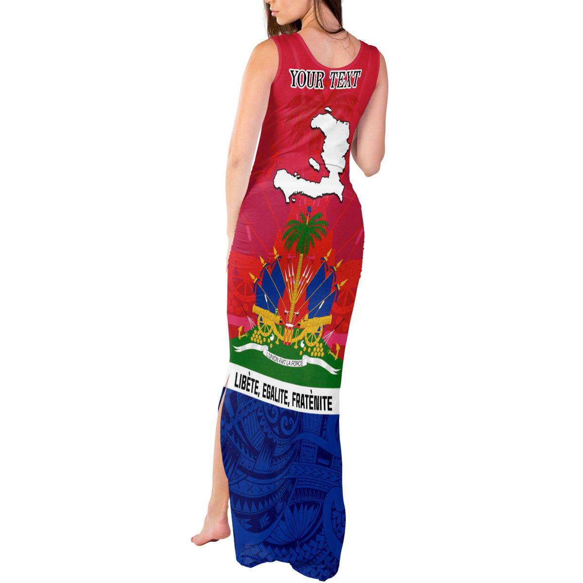 Haiti Independence Day Tank Maxi Dress Libete Egalite Fratenite Ayiti 1804 With Polynesian Pattern - Wonder Print Shop
