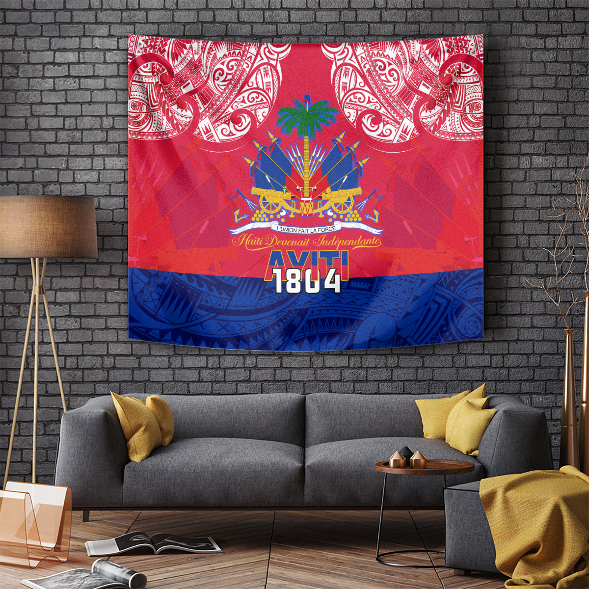 Haiti Independence Day Tapestry Libete Egalite Fratenite Ayiti 1804 With Polynesian Pattern - Wonder Print Shop