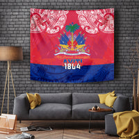 Haiti Independence Day Tapestry Libete Egalite Fratenite Ayiti 1804 With Polynesian Pattern - Wonder Print Shop