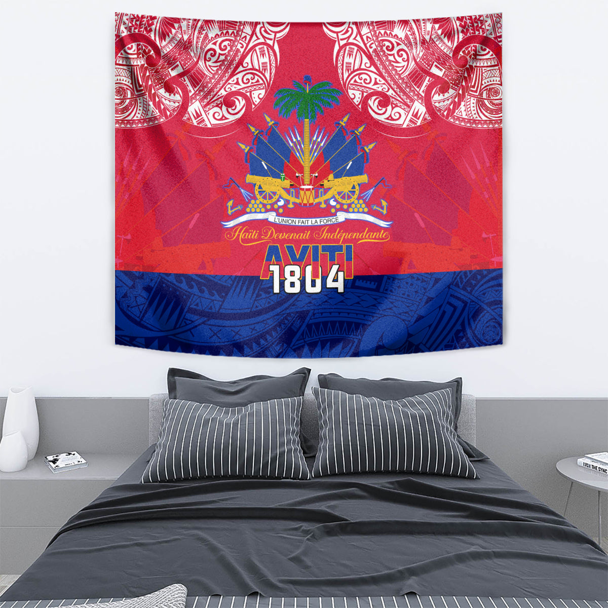 Haiti Independence Day Tapestry Libete Egalite Fratenite Ayiti 1804 With Polynesian Pattern - Wonder Print Shop