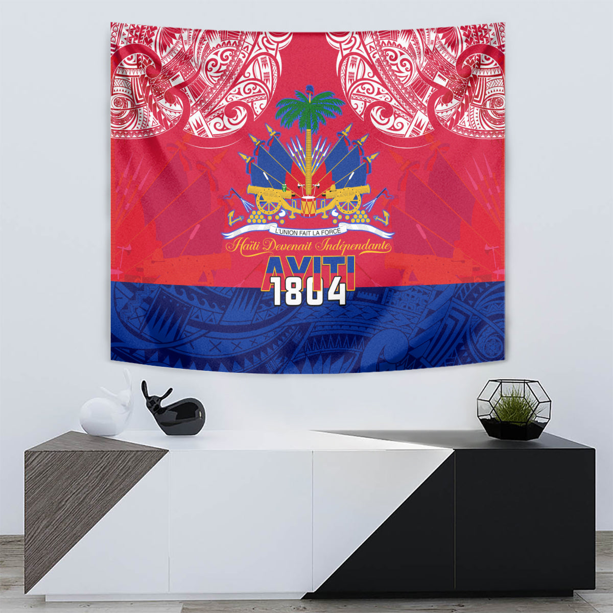 Haiti Independence Day Tapestry Libete Egalite Fratenite Ayiti 1804 With Polynesian Pattern - Wonder Print Shop