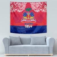 Haiti Independence Day Tapestry Libete Egalite Fratenite Ayiti 1804 With Polynesian Pattern - Wonder Print Shop