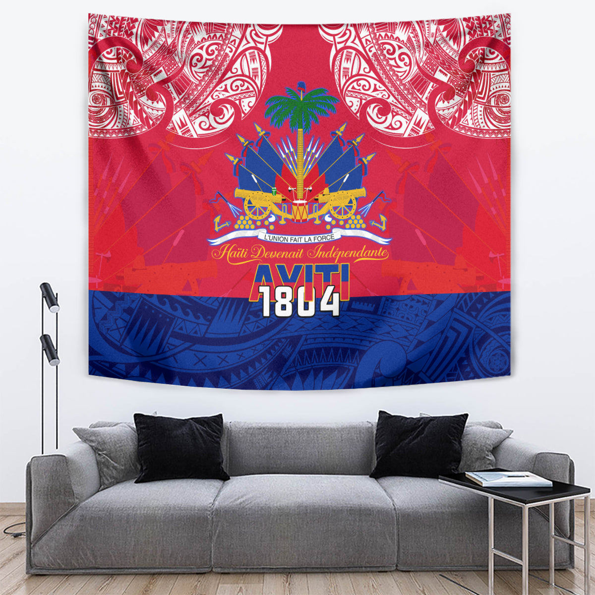 Haiti Independence Day Tapestry Libete Egalite Fratenite Ayiti 1804 With Polynesian Pattern - Wonder Print Shop
