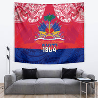 Haiti Independence Day Tapestry Libete Egalite Fratenite Ayiti 1804 With Polynesian Pattern - Wonder Print Shop