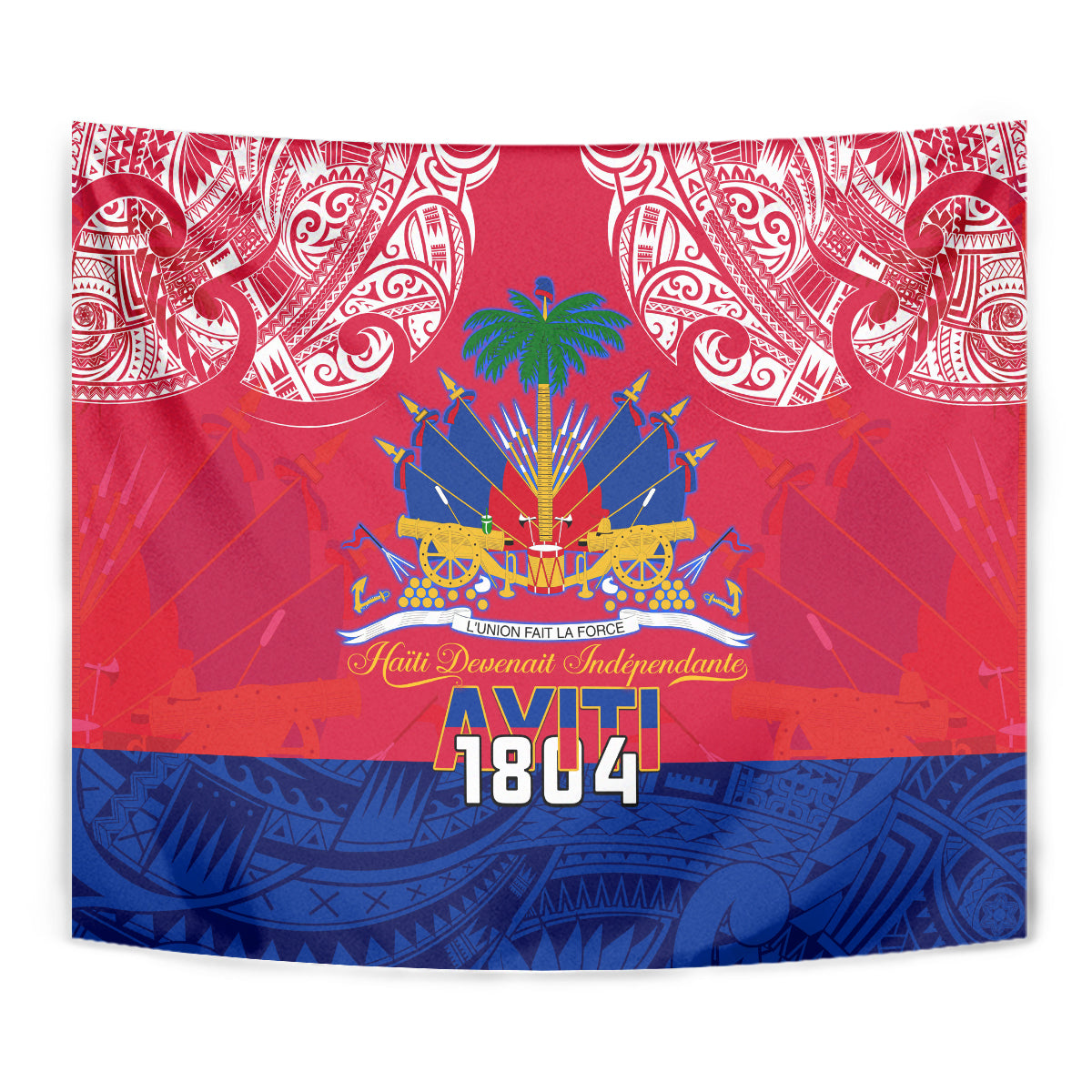 Haiti Independence Day Tapestry Libete Egalite Fratenite Ayiti 1804 With Polynesian Pattern - Wonder Print Shop