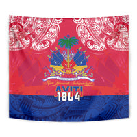 Haiti Independence Day Tapestry Libete Egalite Fratenite Ayiti 1804 With Polynesian Pattern - Wonder Print Shop