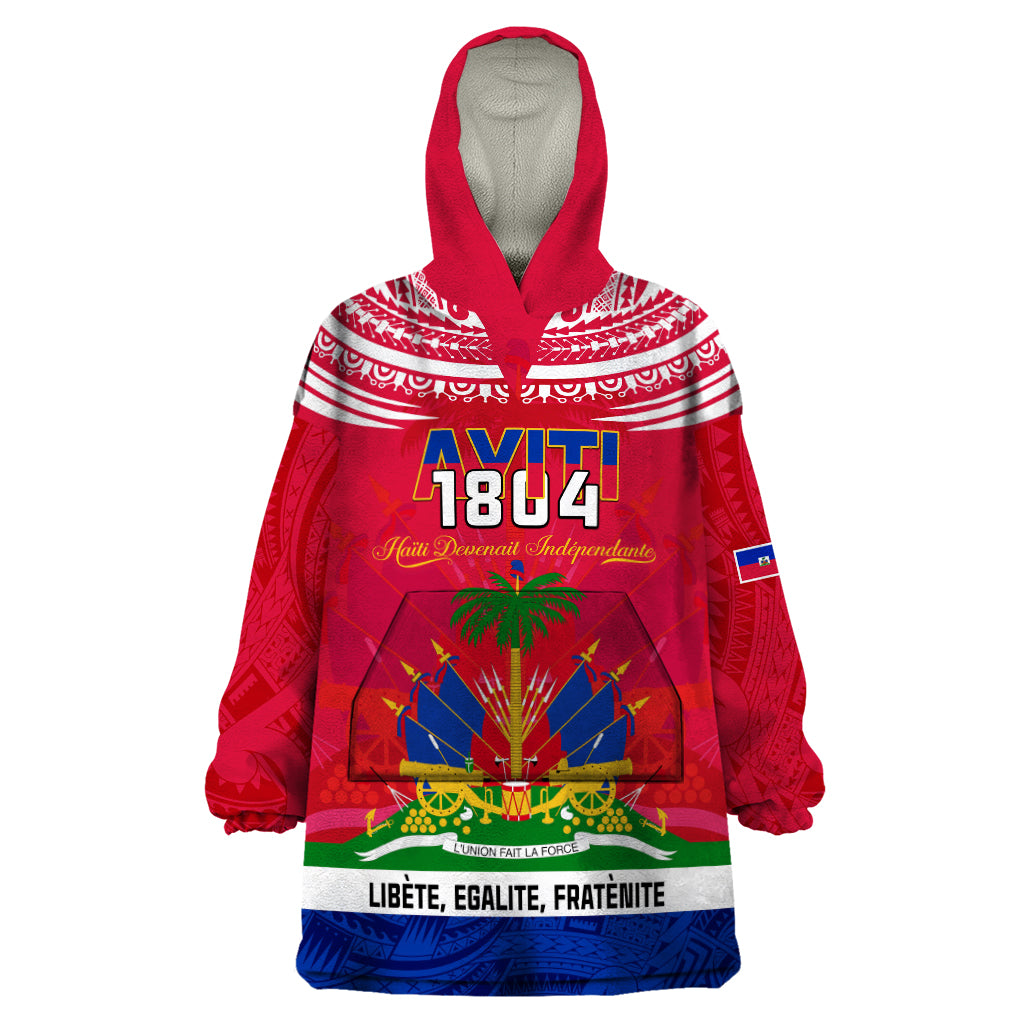 Haiti Independence Day Wearable Blanket Hoodie Libete Egalite Fratenite Ayiti 1804 With Polynesian Pattern - Wonder Print Shop