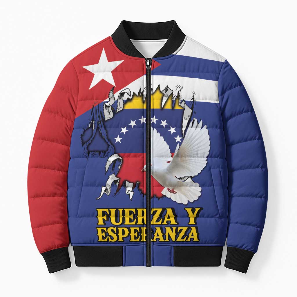Personalized Cuba Venezuela Bomber Puffer Jacket Fuerza Y Esperanza - Wonder Print Shop