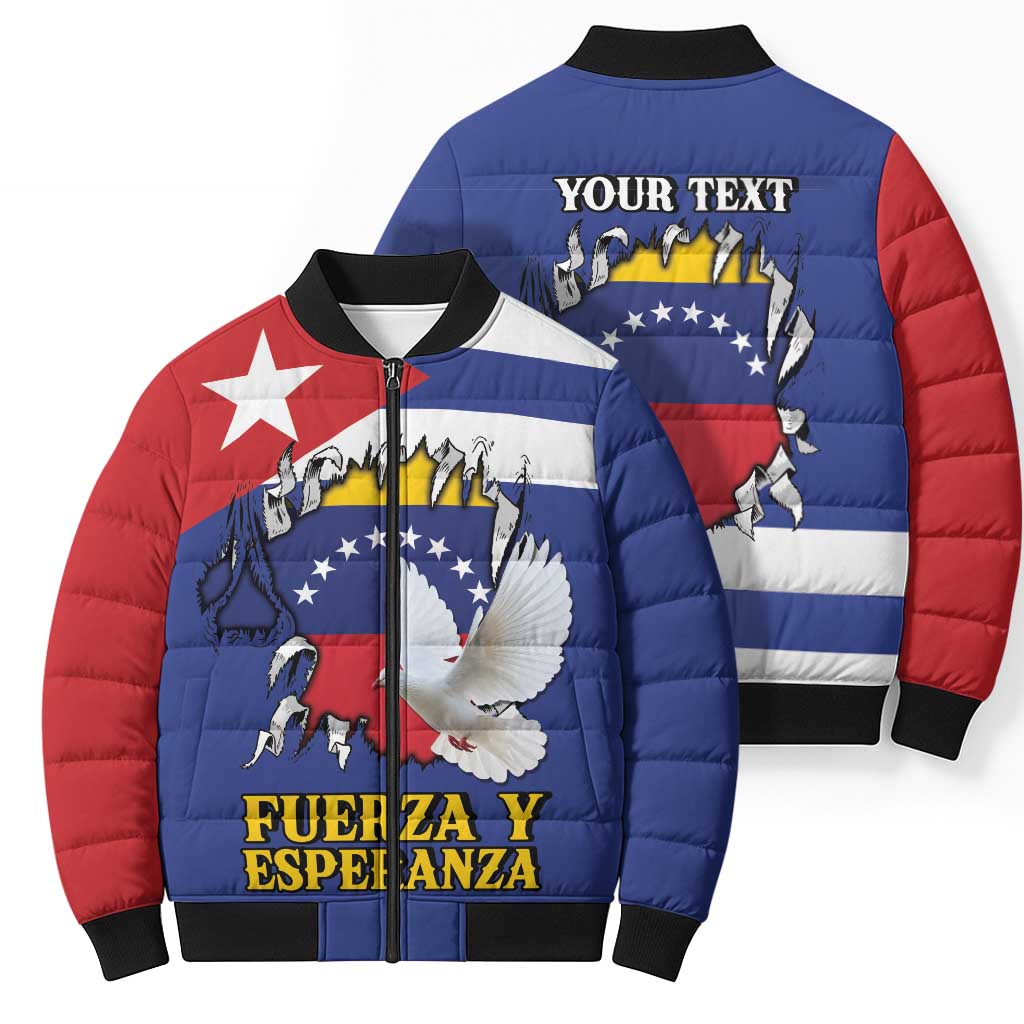 Personalized Cuba Venezuela Bomber Puffer Jacket Fuerza Y Esperanza - Wonder Print Shop