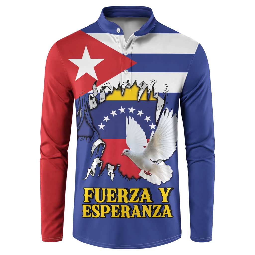 Personalized Cuba Venezuela Button Sweatshirt Fuerza Y Esperanza - Wonder Print Shop